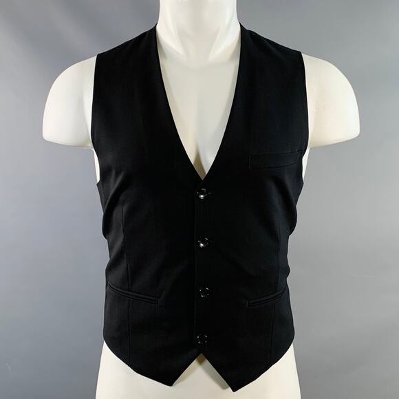 THEORY Size 40 Black Virgin Wool Blend V-Neck Vest